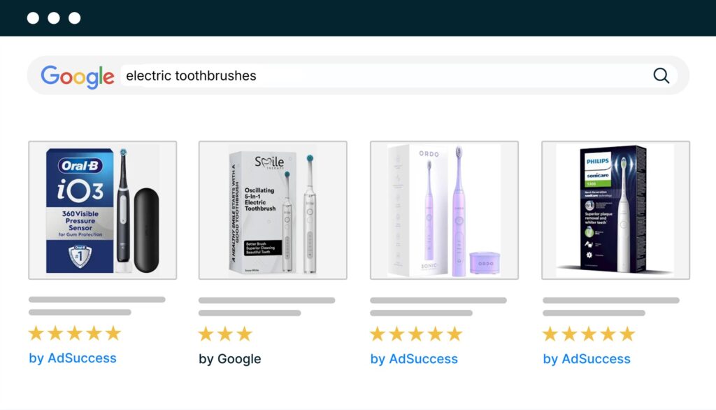 Google Ads search example for electric toothbrushes sold by an online health retailer