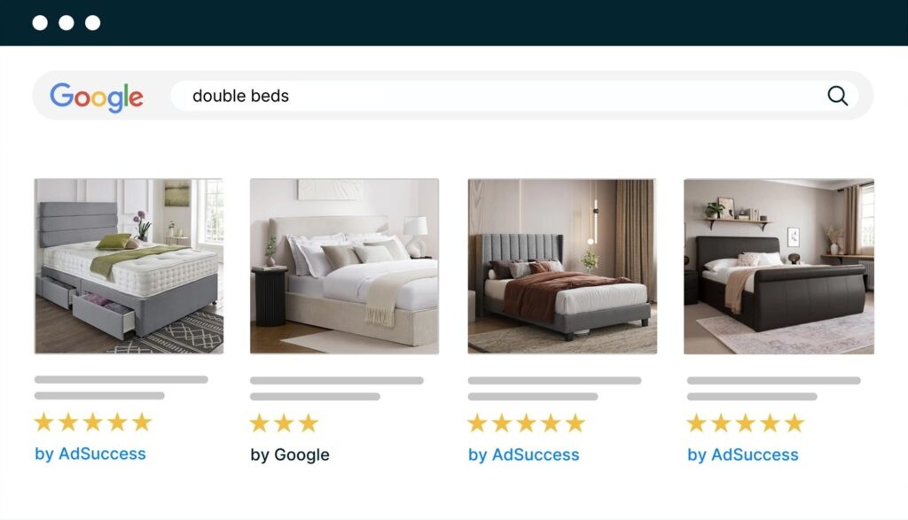Google Ads shopping example for double beds sold by an ecommerce furniture retailer